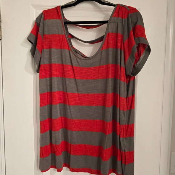 Twist Tees Orange and Gray Strappy Blouse - Picture 1 of 4